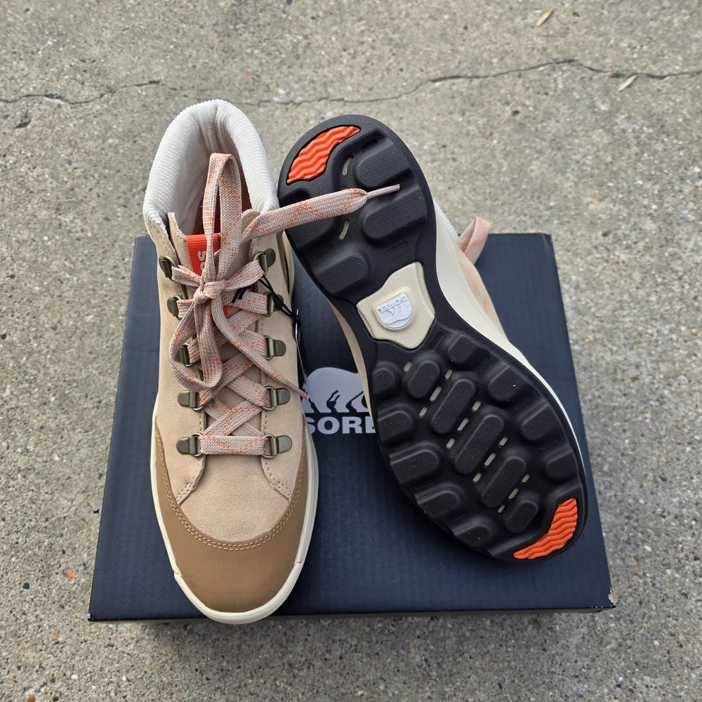 Sorel Tan and Pink Hiking Sneaker Style Suede Leather Boots Women 9.5